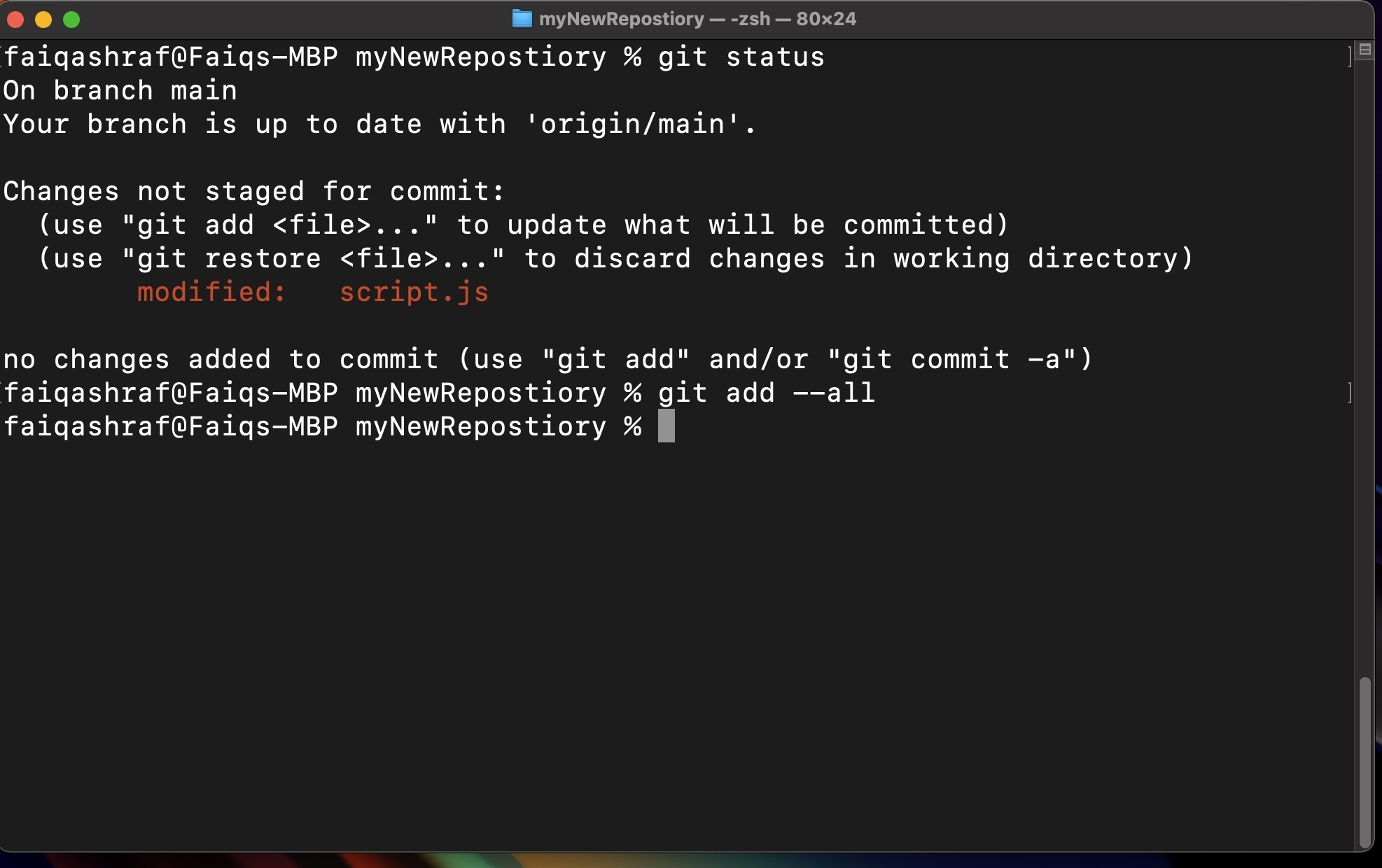 git commit in terminal