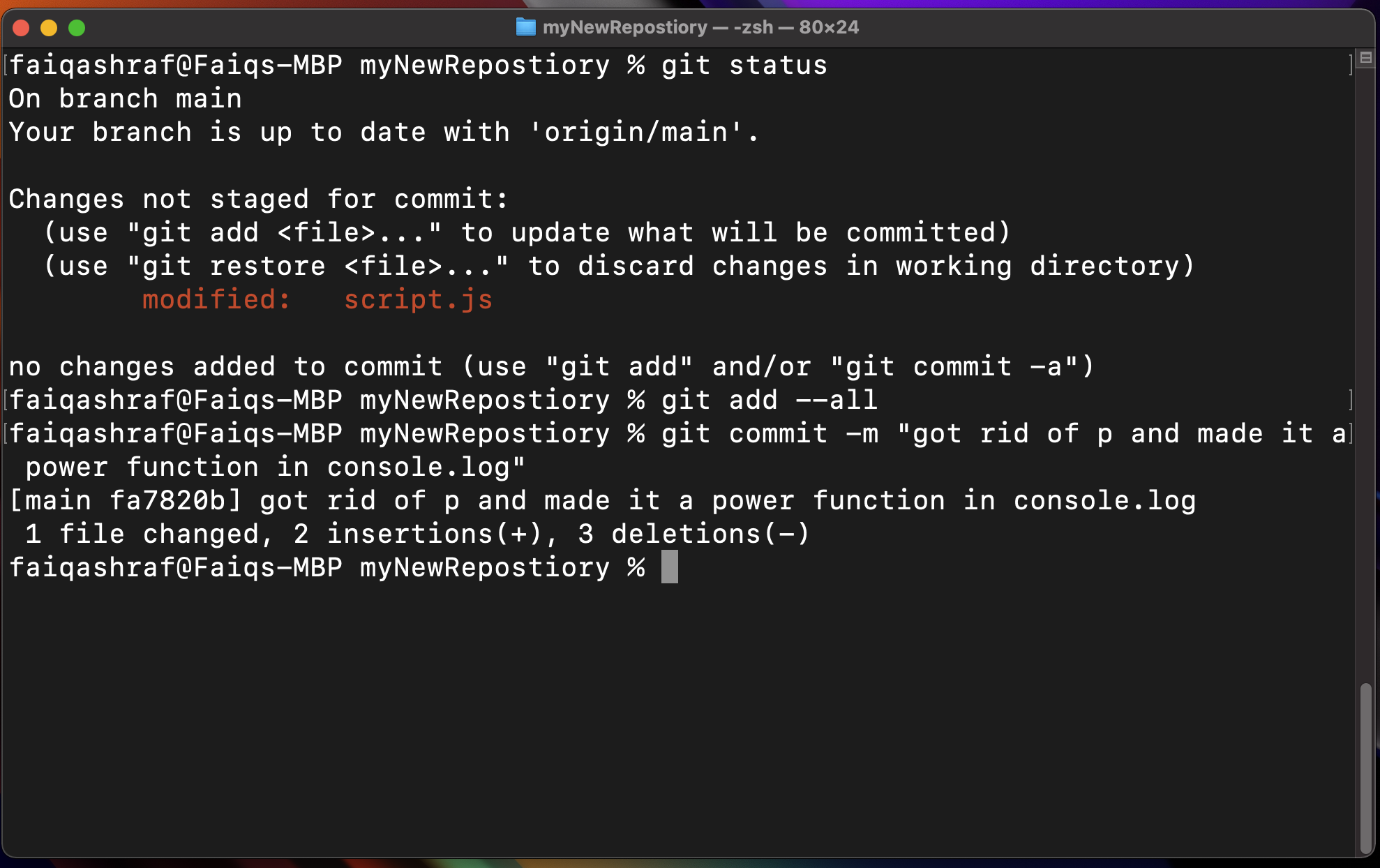 git commit with message in terminal
