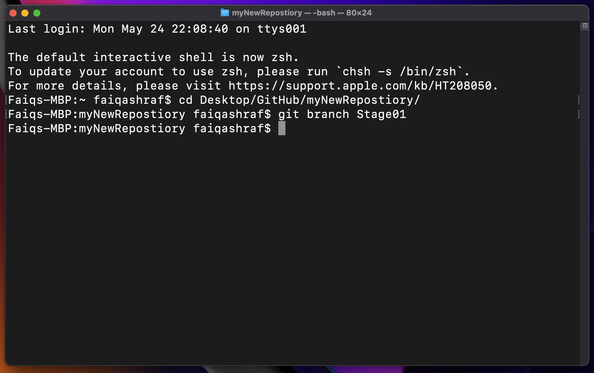 creating branch in terminal