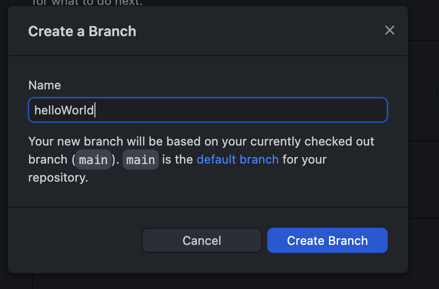 new branch pop up window